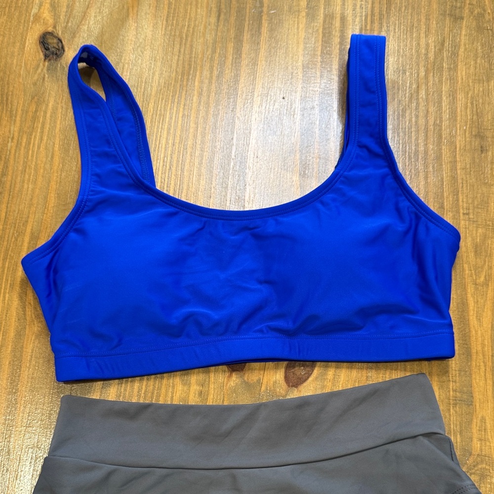 classic gray & royal blue sleek women’s 2 piece scoop neck bikini set - NWOT - Picture 3 of 7